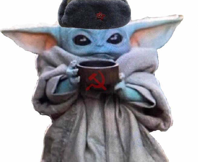 This meme features a character from the Star Wars franchise, specifically a young version of the character known as "Baby Yoda" or "The Child" from the Disney+ series "The Mandalorian". The character is depicted in a humorous and ironic situation, wearing a military hat and holding a cup of coffee, with the text "I find your lack of coffee disturbing" written above it.